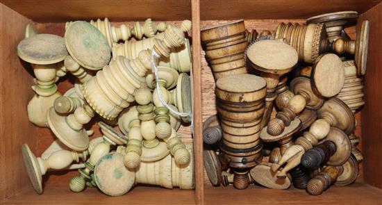 A stained and white bone chess set